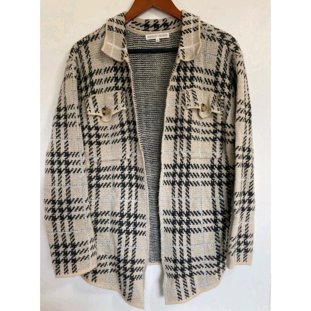 Madison + Hudson Shirt Womens L Button Front Flannel Herringbone Casual Career